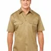 Lowes Mens Work Wear King Gee Short Sleeve Open Front Drill Shirt Khaki -Traders Country Sales default 61214 018 org
