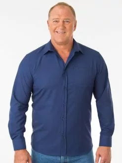Casual Menswear Lowes Navy Long Sleeved Microfibre Shirt
