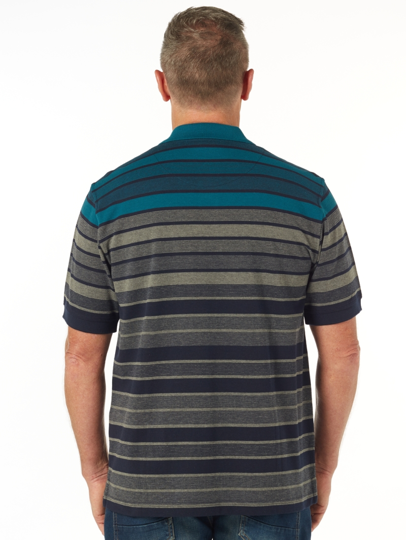 Polos Cougars Birdseye Knit Navy & Turquoise Stripe Polo 4 Polos Cougars Birdseye Knit Navy & Turquoise Stripe Polo - Image 2