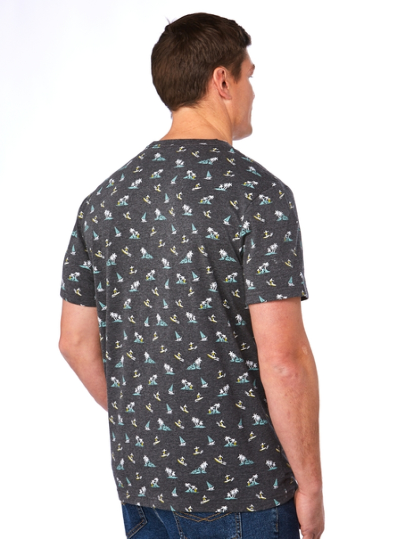 T-Shirts Lowes Charcoal Marle Surf Print T-Shirt 4 T-Shirts Lowes Charcoal Marle Surf Print T-Shirt - Image 2
