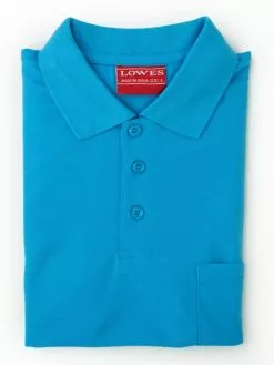 Polos Lowes Plain Polo Top With Pocket Aqua 7 Polos Lowes Plain Polo Top With Pocket Aqua -Traders Country Sales photo2 44009 aqua polo folded
